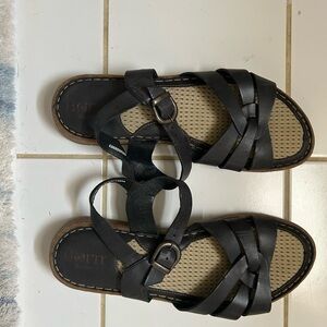 Born Black Leather Cross-Strap Sandals